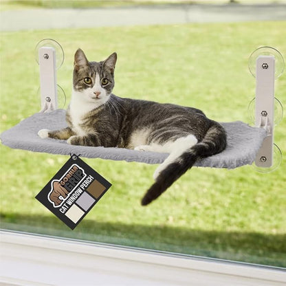 GORILLA GRIP Cat Window Perch, Foldable Cat Window Hammock Bed with 6 Large Suction Cups, Cordless Indoor Wall Shelves, Strong Metal Frame Holds 30lbs, Reversible Washable Sherpa Cover, Medium Gray