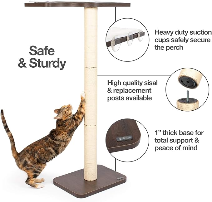 PetFusion Ultimate Cat Window Climbing Perch 45” Tall (Tree Sisal Scratching Posts, Modern Design Simply Suctions to Window. (EASY TO ASSEMBLE)
