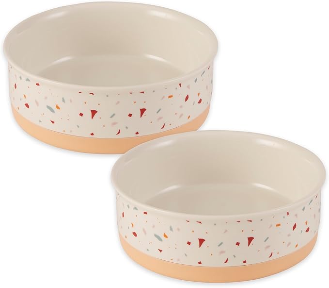 Bone Dry Ceramic Food Bowls, Non-Slip & Dishwasher Safe, Medium Set, 6x2 Terrazzo