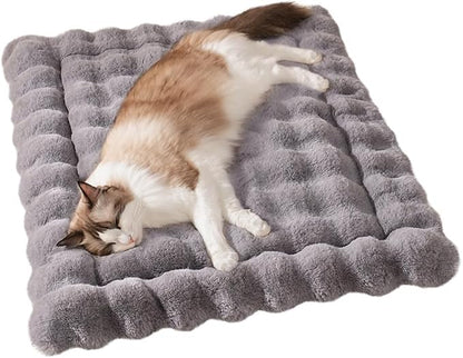 Cat Bed Mat, Soft Plush Faux Fur Kneading Pet Bed, Machine Washable Cat Sleeping Pad for Indoor Cats & Kittens, Non-Slip Fluffy Cat Rug for Couch Sofa Floor, 23x15 Inch Grey