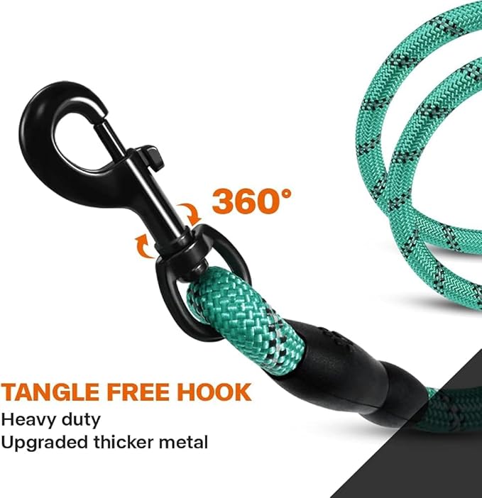 Taglory Rope Dog Leash 5 FT with Comfortable Padded Handle, Highly Reflective Threads Leash and Anti-Tangle Clip for Walking Small Dogs, 3/8 inch, Turquoise