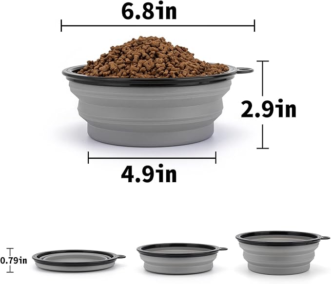 SLSON Dog Bowls Pet Collapsible Bowl with Cover Lids,2 Pack Dog Travel Bowls Portable Foldable Cat Water Dish Bowl for Pets Walking Parking Camping (Taro Purple and Concrete Gray, Large)