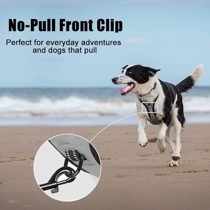 PoyPet No Pull Dog Harness, Reflective Comfortable Vest Harness with Front & Back 2 Leash Attachments and Easy Control Handle Adjustable Soft Padded Pet Vest for Small to Large Dogs (Gray,XL)