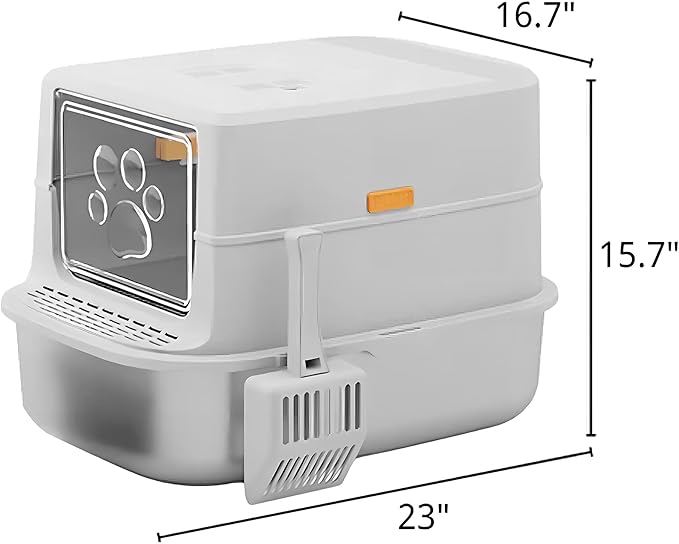 Stainless Steel Sifting Litter Box with Lid, Metal Litter Pan with Scoop for Big Cats Multi Cat, Extra Large Cats Litterbox Odor Control Easy Clean