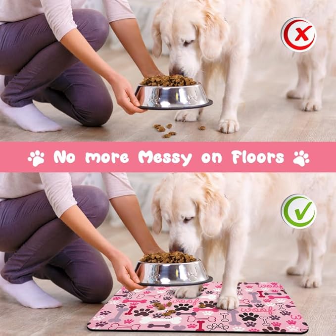 Dog Food Mats for Floors Waterproof, Pet Water Bowl Mats Pet Feeding Absorbent Placemats Pink 16 * 24 inch