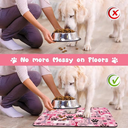 Dog Food Mats for Floors Waterproof, Pet Water Bowl Mats Pet Feeding Absorbent Placemats Pink 12 * 20 inch