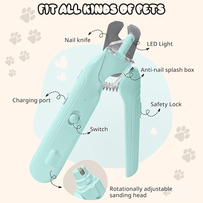 2-in-1 Dog Nail Trimmers & Dog Nail Grinder, Dog Nail Clippers with 2 LED Lights & Safety Guard, USB Rechargeable, Multiple Grinding Methods for Small, Medium, and Large Dogs & Cats (Green)