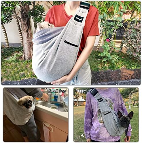 NATUYA Pet Dog Sling Carrier - Breathable Mesh Travel Safe Sling Bag Carrier for Dogs Cats-Hands Free Pet Bag-Buckle net Pocket pet Bag (Grey) - Image 5