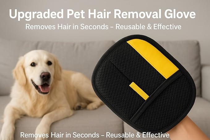 Newly Upgraded Pet Hair Removal Gloves 2025– Reusable Electrostatic Fur Cleaning Hair Removal Grooming Glove for Dogs & Cats, Clothes, Sofas, Carpets,Car Seats & Other Pets