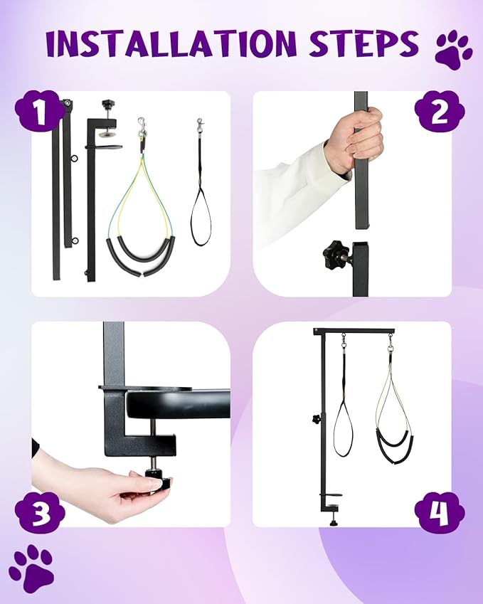 Breeze Touch Dog Grooming Arm - 32" Dog Grooming Table Arm with Clamp and Post, Loop Noose, No Sit Haunch Holder Grooming Restraint for Small & Medium Dogs