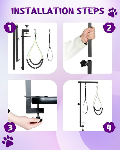 Breeze Touch Dog Grooming Arm - 32" Dog Grooming Table Arm with Clamp and Post, Loop Noose, No Sit Haunch Holder Grooming Restraint for Small & Medium Dogs