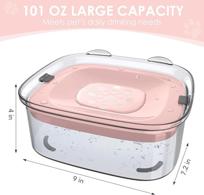 AONKEY 3L Dog Water Bowl No Spill, 101oz Large Spill Proof Dog Bowl Reduce Refill, Anti Splash No Mess Dispenser Dripless Slow Drinking Water Bowl for Sloppy Messy Drinkers (Pink)