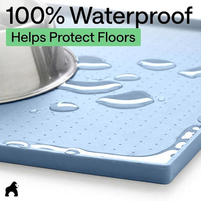 GORILLA GRIP 100% Waterproof Raised Edge BPA Free Silicone Pet Feeding Mat, Dog Cat Food Mats Contain Spills Protects Floors, Placemats for Cats and Dogs Water Bowl, Pets Accessories 18.5x11.5 Blue