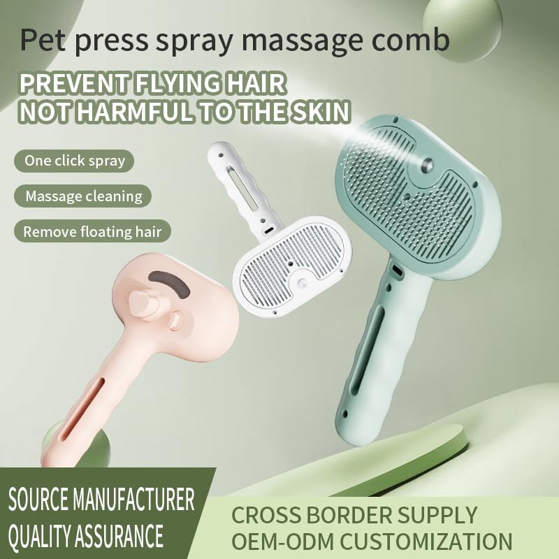 Pet Steam Brush for Dogs & Cats, 3-in-1 Mist Grooming Brush Shedding Hair Removal Comb, One-Click Self Cleaning Spray for Long Haired Pets, Comes with Empty Waterless Bottle for Shampoo, Pink - Image 3