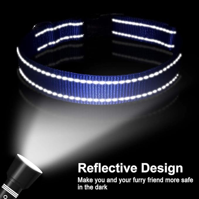 FunTags Reflective Dog Collar, Sturdy Nylon Collars for Large Girl and Boy Dogs, Adjustable Dog Collar with Quick Release Buckle, Navy Blue