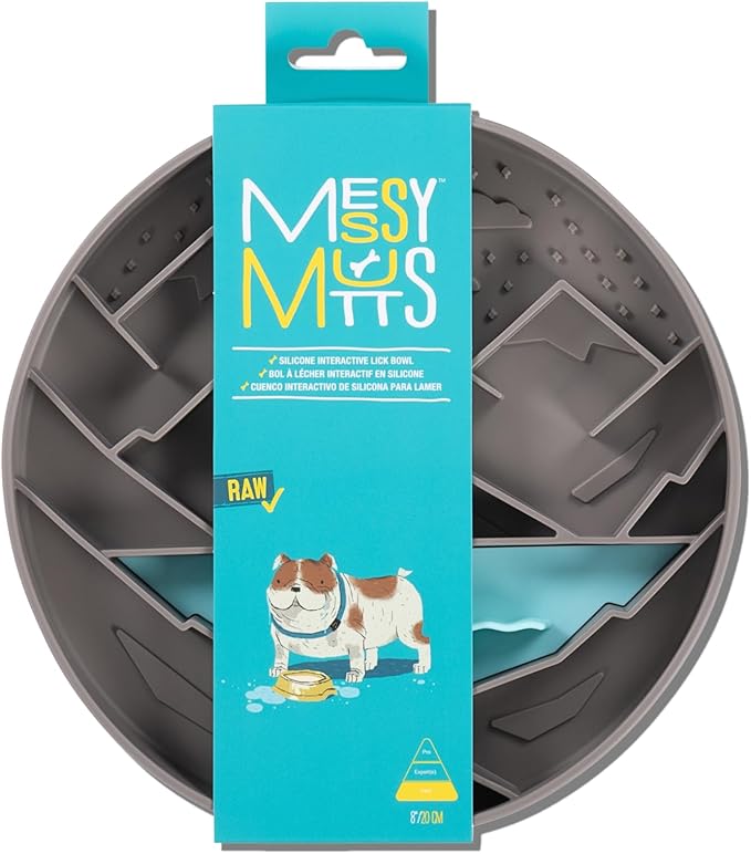 Messy Mutts and Cats Interactive Slow Feeder | Mountain Grey - 2 Cup Capacity | 8” Round Silicone Puzzle Slow Feeder for Dogs/Cats | Enrichment Food Dish for Slow Eating, Bloating