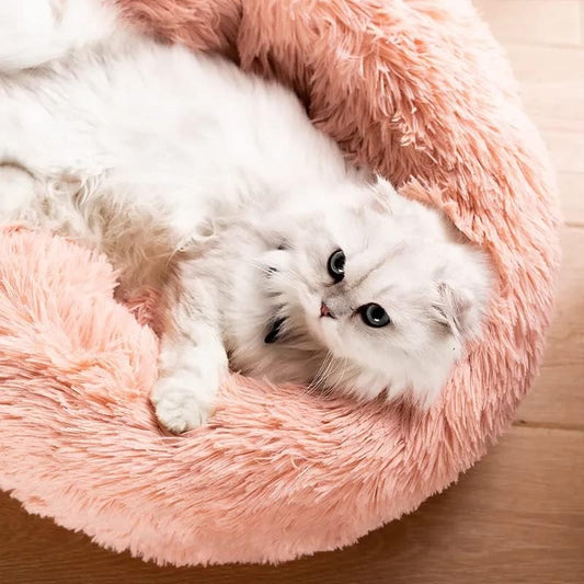 Large Cat Beds for Indoor Cats - Dog Beds for Small Medium Dogs, Anti Anxiety Round Fluffy Plush Faux Fur Pet Bed, Thick Bottom (Pink, Large 24" L x 24" W) - Image 2