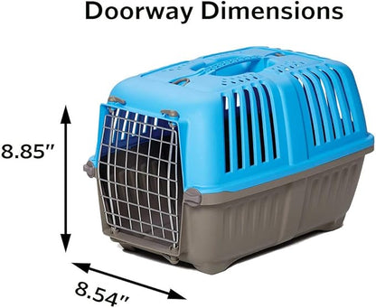 MidWest Homes for Pets Spree Travel Carrier – Hard-Sided Dog & Cat Carrier, Small Pet Travel Crate with Handle, Ventilated Design, Easy Assembly, 22-Inch, Blue