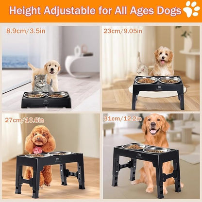 Marchul Elevated Dog Bowls, Raised Dog Food Water Bowls with 2 Thick Stainless Steel Bowls, 4 Height Adjustable, Non-Slip Stand for Medium Large Dogs (with Mat)