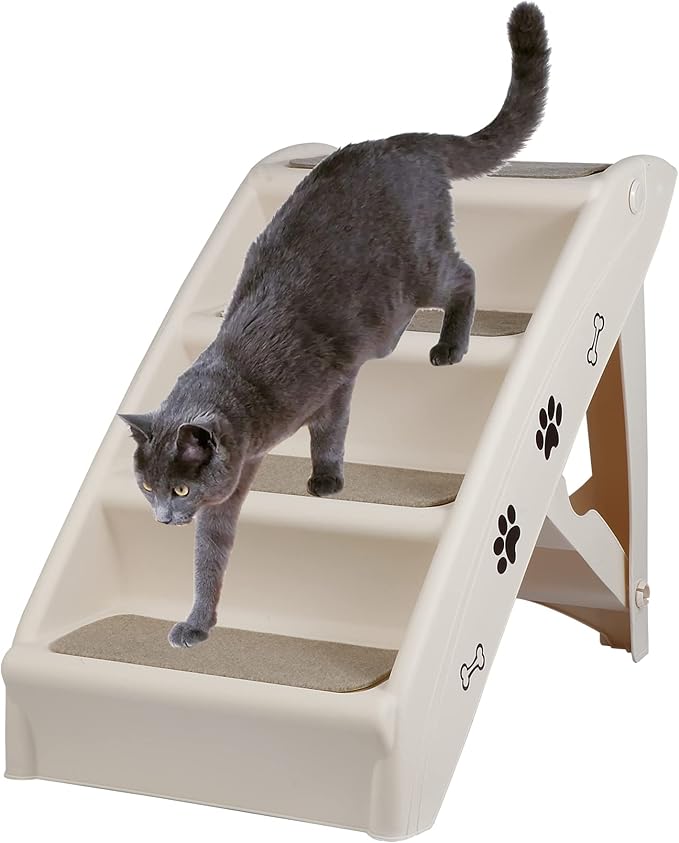 Dog Stairs for High Beds, Foldable Pet Steps Ramp with Non-Slip Bottom for Cats and Small Dogs, for Couch, Car, Portable Waterproof Dog Steps, Beige