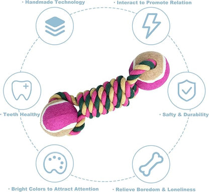 Dog Rope Toy, Dogs Toy with Tennis Balls for Aggressive Chewers - Interactive Pet Tug Rope Ball for Training & Promoting Relationship, Pets Chew Toy for Small, Medium, Large Dogs (Red)