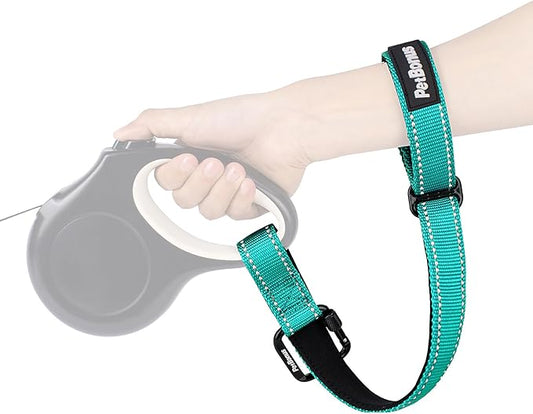 PetBonus Dog Leash Wrist Strap, Safety Strap for Retractable Leash, Lockable Reflective Short Dog Walking Lead with Adjustable Soft Padded Handle, Extra Layer Security for Pet Stroller (Turquoise）