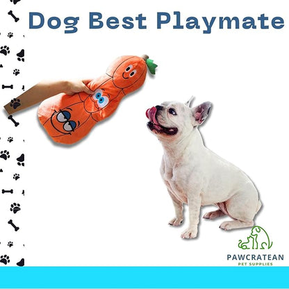 7" Squeaky Plush Toy for Puppies Small Dogs Self Etertainment Washable Soft Made [PET ONLY] (Triple Pumpkin)