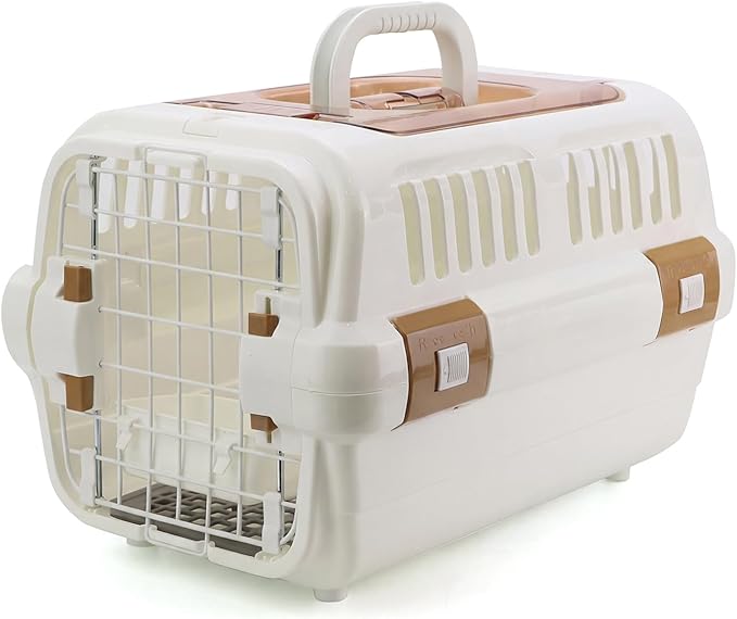 Hard Sided Plastic Dog and Cat Kennel, Two Door Pet Carrier, Plastic Wire Door, Top or Front Loading, Up to 18LBS, Perfect for Traveling,Hiking,Camping,Veterinary Visits