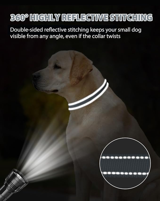 Joytale Dog Collar for Large Dogs, Strong Double-Sided Reflective Nylon Collar for Night Safety, Adjustable Quick-Release for Daily Walking, Gray, L (1" Width)