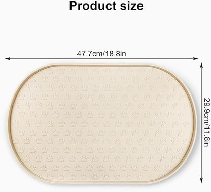 KPWACD Pet Feeding Mat for Dogs and Cats, Silicone Dog Placemat Non-Slip Waterproof Bowl Mats Prevent Food and Water Overflow, High-Lips Puppy Dish Tray Mat Suitable for Large Medium Small Pets, Beige
