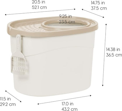IRIS USA Large Top Entry Cat Litter Box with Lid Enclosed Covered Hooded Design Litter Catching Scatter Shield Pan Dog Proof Pet Proof Scoop Included Odor Control for Indoor Cats Kittens White/Beige