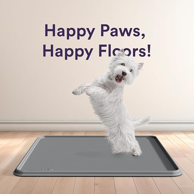 Pee Pad Tray Holder for Dogs - Fits Up to 25 x 25 in. Square Potty Training Pads No Spill Raised Lip High Edge Silicone Mat, Extra Thick and Non-Slip for Indoor Floor Protection (Large, Grey) | eenk