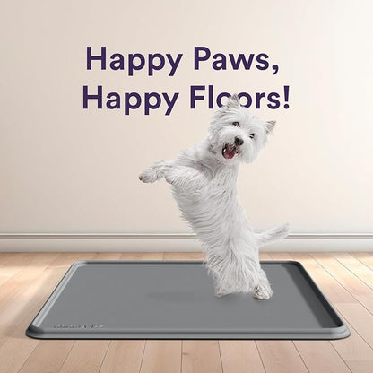 Pee Pad Tray Holder for Dogs - Fits Up to 25 x 25 in. Square Potty Training Pads No Spill Raised Lip High Edge Silicone Mat, Extra Thick and Non-Slip for Indoor Floor Protection (Large, Grey) | eenk