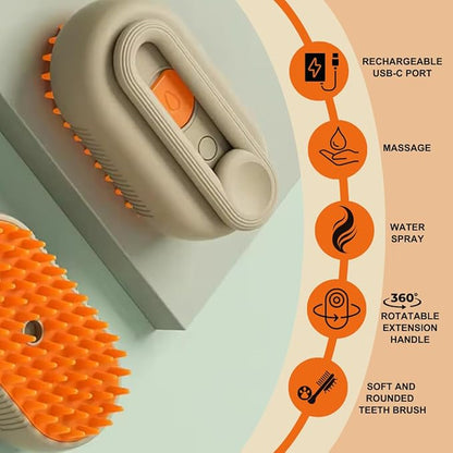 MNSK Cat Steam Brush, 3 in 1 Steamy Silicone Massage Grooming Brush for Cat and Dog, for Massage, Tangled And Hair Loss Remover (Cream)