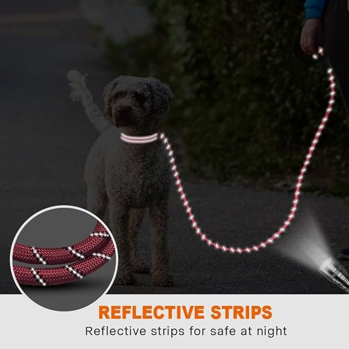 Taglory Rope Dog Leash 4 FT with Comfortable Padded Handle, Highly Reflective Threads Leash and Anti-Tangle Clip for Walking Small Dogs, 3/8 inch, Pink