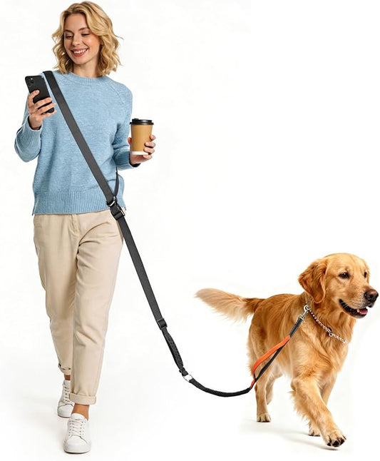 XiaZ Hands Free Dog Leash,Versatile Crossbody Dog Leash with Waist Support Strap,5.9-8 FT Waist Belt with Double Handles for Small Medium and Large Dogs Walking, Running and Jogging, Black