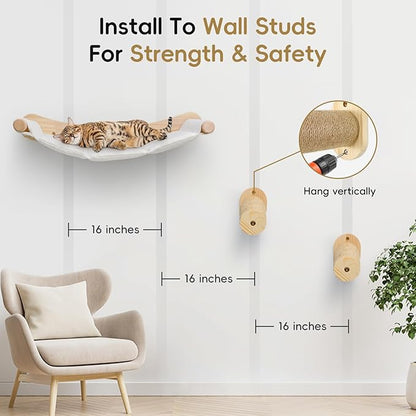 Cat Wall Hammock, Cats Climbing Shelves with 2 Steps, Wall Mounted Furniture Bed and Perches for Climbing, Sleeping, Playing, for Indoor Large Cats or Kitty