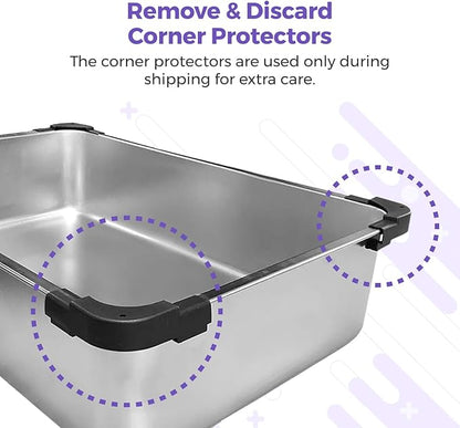iPrimio XL Stainless Steel Litter Box for Cats with Enclosure and 1 Scooper - Easy to Clean, High-Sided Litter Box for Extra Litter Scatter Protection - XL Size for Big Cats - 23.5"x15.5"x6"