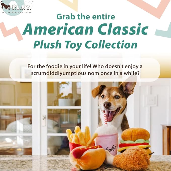 P.L.A.Y. Cute Plush Dog Toys - Fast Food Themed Durable Squeaker Chew Toy, Great for Puppies & Small, Medium, Large Dogs - Machine Washable, Recycled Materials (American Classic French Fries, X-Small)
