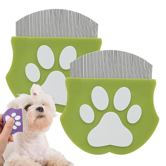 Pet Detangling Flea Comb, Dog Facial Eye Comb, Stainless Steel Tear Stain Remover, Round-Head Grooming Comb for Dog Cat (Light green*2)