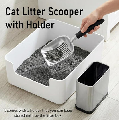 Heavy Duty Cat Litter Scoop with Holder - All Metal Cat Litter Scooper with Stainless Steel Holder - Speed Sifter Litter Box Scooper Captures All Clumps