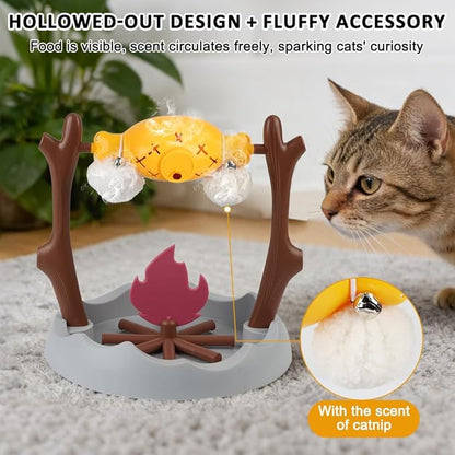 SZEE Cat Treat Puzzle Dispenser Toy, Cat Puzzle Feeder Toy for Slower Eating Training, Keeps Pets Busy & Prevents Overeating, Includes Small Interactive Toys to Boost Appeal (Campfire-Roast Shape)