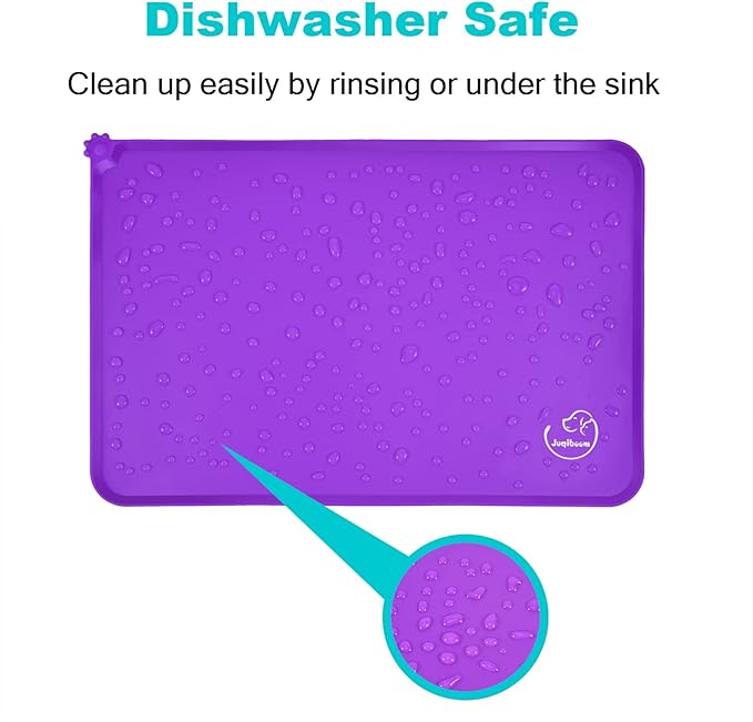 Silicone Waterproof Dog Cat Pet Feeding Mats, Non Slip, Easy Clean Pet Dog Cat Bowl Mats Placemat (18.5" x 11.5") Purple