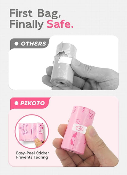 Dog Poop Bags Rolls, 320 Count (20 Refills) - 60% Recycled Plastic Baby Powder Scented - Leak Proof, Extra Thick Waste Bag with Easy-Peel Sticker (Pink)