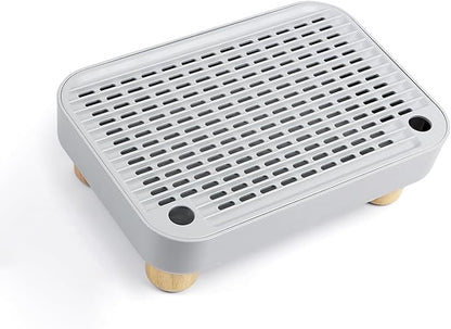 Cat Litter Box Step for Automatic/Self-Cleaning Litter Boxes - Anti-Tracking Catcher Ramp with Filter, Non-Slip Wooden Base, Easy Clean for Kittens & Elderly Cats