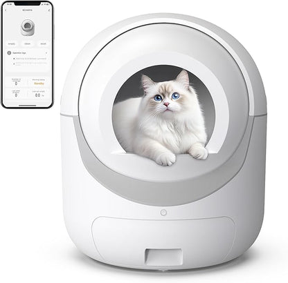 Self Cleaning Litter Box, Automatic Litter Box with APP Control Odor Removal Safety Protection Large Capacity for Multiple Cats, with Garbage Bags
