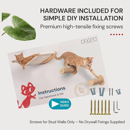 7 Ruby Road Cat Wall Shelves Hammock Set - Wall Mounted Cat Furniture with Steps for Large Cats, Indoor Climbing & Lounging