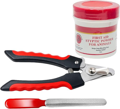 Pet Nail Care Kit – Dog & Cat Nail Clippers with Safety Guard, Non-Slip Grip, Nail File & 1oz Styptic Powder Quick Stop Bleeding Powder for Nail Clipping, Cuts & Grooming (1oz + Pet Trimmers, 1 oz)