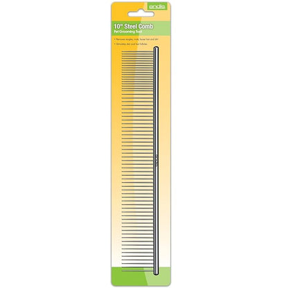Andis 65725 Stainless-Steel Comb for Knots, Mats & Loose Hair Removal - Effective Dematting Tool Comfortable, Lightweight, Portable & Safe for Dogs, Cats & Pets – Silver, 10-Inch