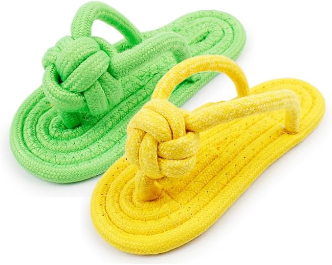 Dog Chew Rope Toy 2Pack, Funny Decoy Toy Shose Natural Cotton Rope Slipper Interactive Pet Chewing Puppy Toys for Dog Walking, Teeth Cleaning (Random Color, 2Pcs)